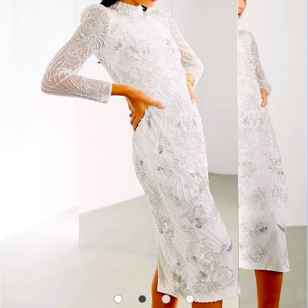 Heavily pearl and sparkle embellished white dress sz 14 perfect for bride